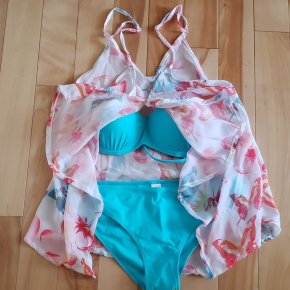 Other - 3pc Bikini set with sheer top/cover-up 🏖